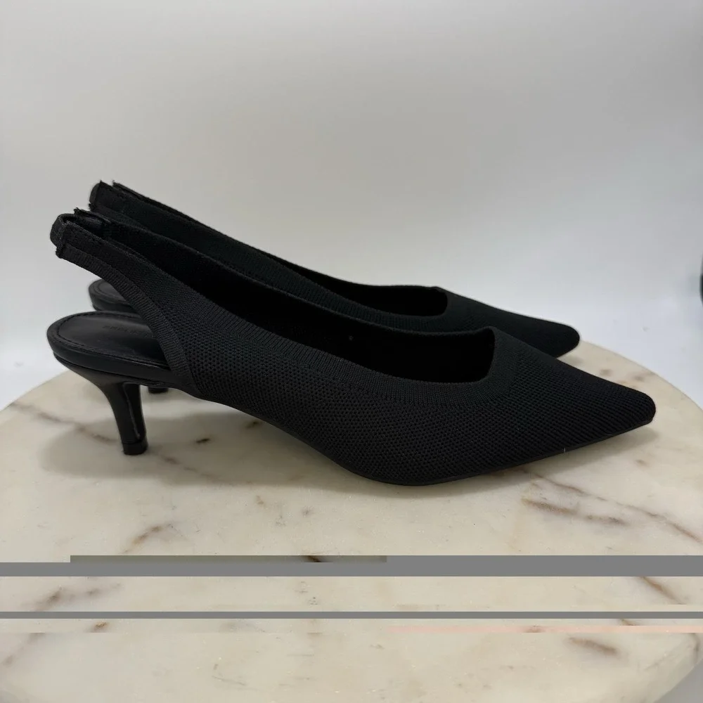 Women's French Connection Black Mesh Slingback Kitten Heels Pointed Toe Size 8
